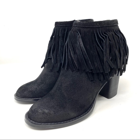 Azura Spring Step Bernat Black suede fringe boots - Picture 2 of 7